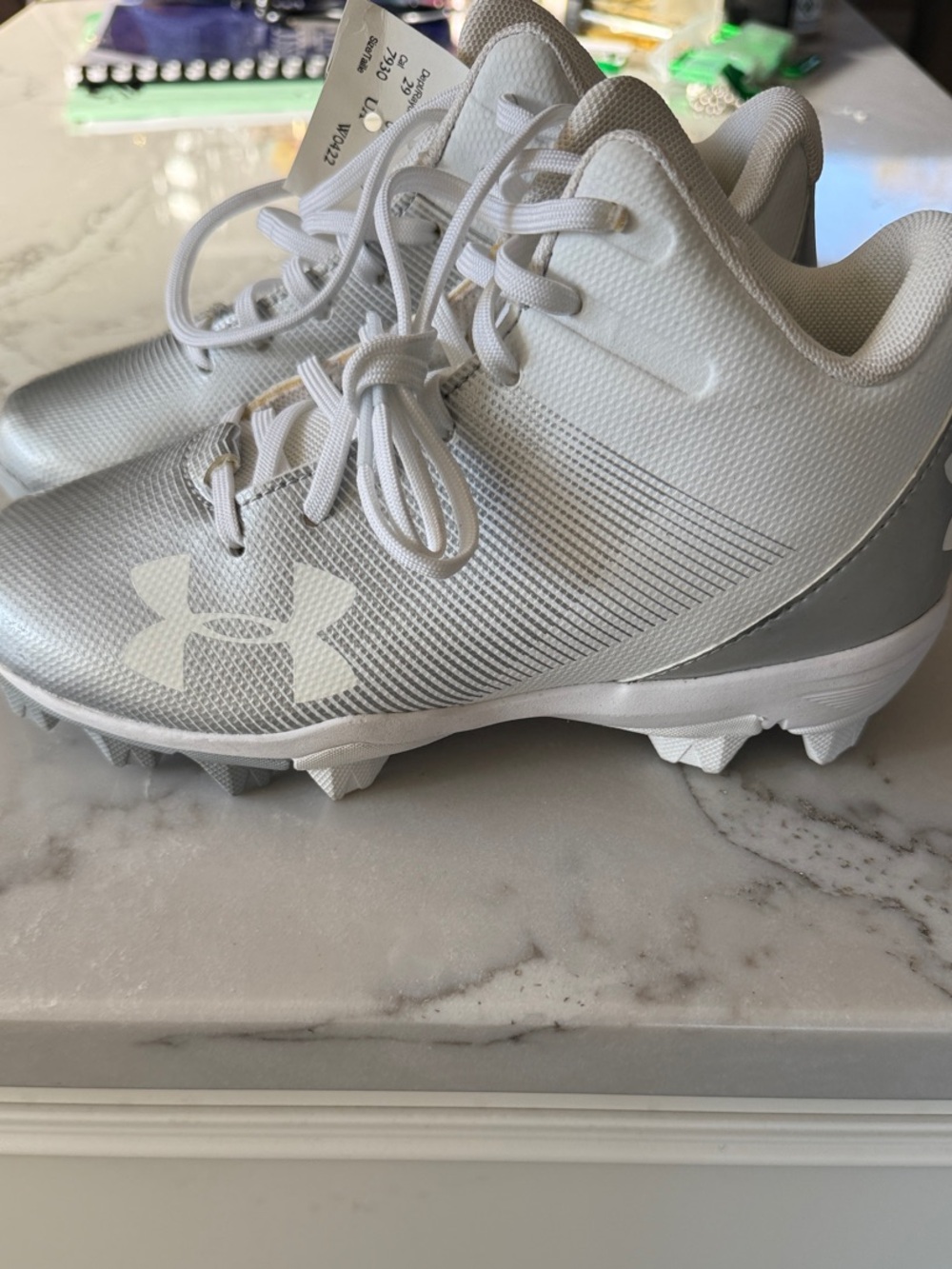 Under Armour Kids White and Silver Cleats NWT
